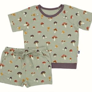 2 piece spring summer shorts t-shirt tee shirt bamboo mushroom set outfit nwt